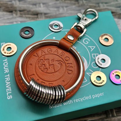 Brown Leather Keychain - Silver